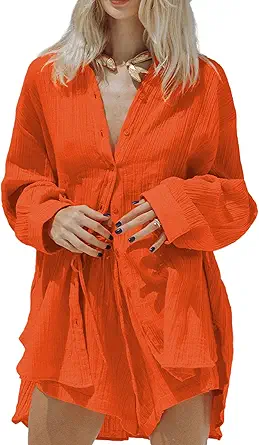 HAPCOPE Women's 2 Piece Outfits Oversized Long Puff Sleeve Blouse Shirt High Waisted Side Pocket Shorts Set