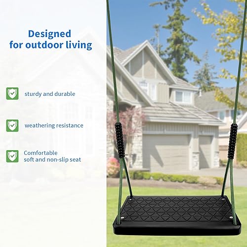 Miniatura 7 de Asiento de columpio resistente, juego de columpio antideslizante para árbol con cuerda ajustable, juego de columpios para patio de recreo para