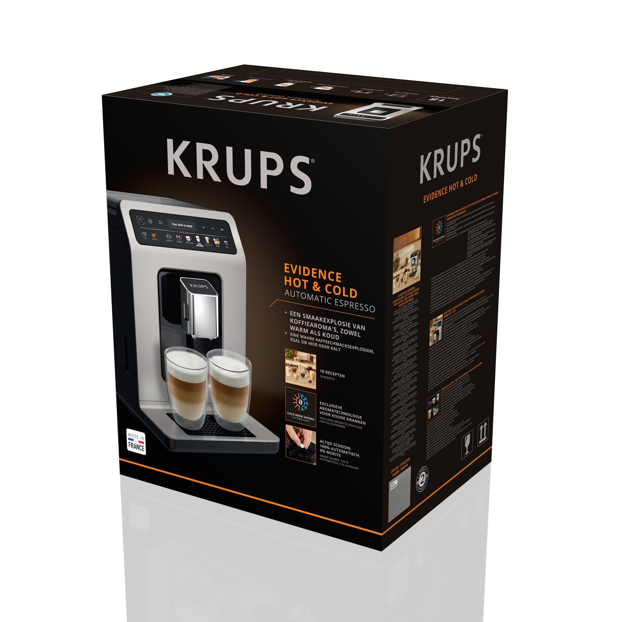 Krups Evidence Hot & Cold, Machine à café grains automatique, 18 recettes chaudes et froides, espresso, One Touch cappuccino, interface intuitive, EA898GF0, Gris