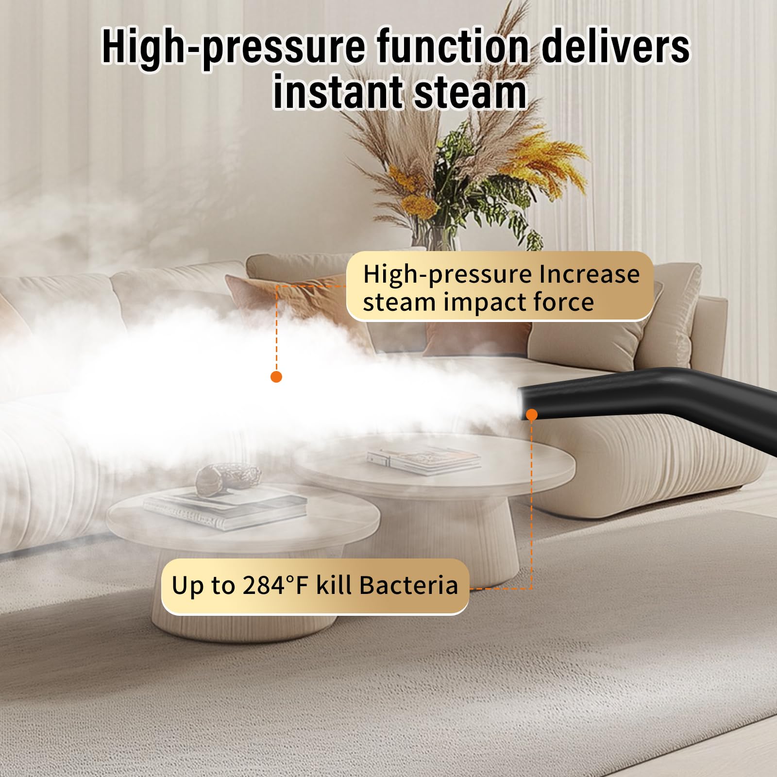 Mixoo Nettoyeur vapeur, poignée réglable à 6 niveaux, chauffage en 15 secondes, réservoir de 1,08 l, cuiseur vapeur portable pour nettoyage avec 6 accessoires pour la saleté, la graisse, le joint, le