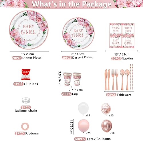 Miniatura 6 de 227 piezas de decoraciones de baby shower para niñas, suministros de fiesta de revelación de género, juego de vajilla, platos, servilletas, telón de