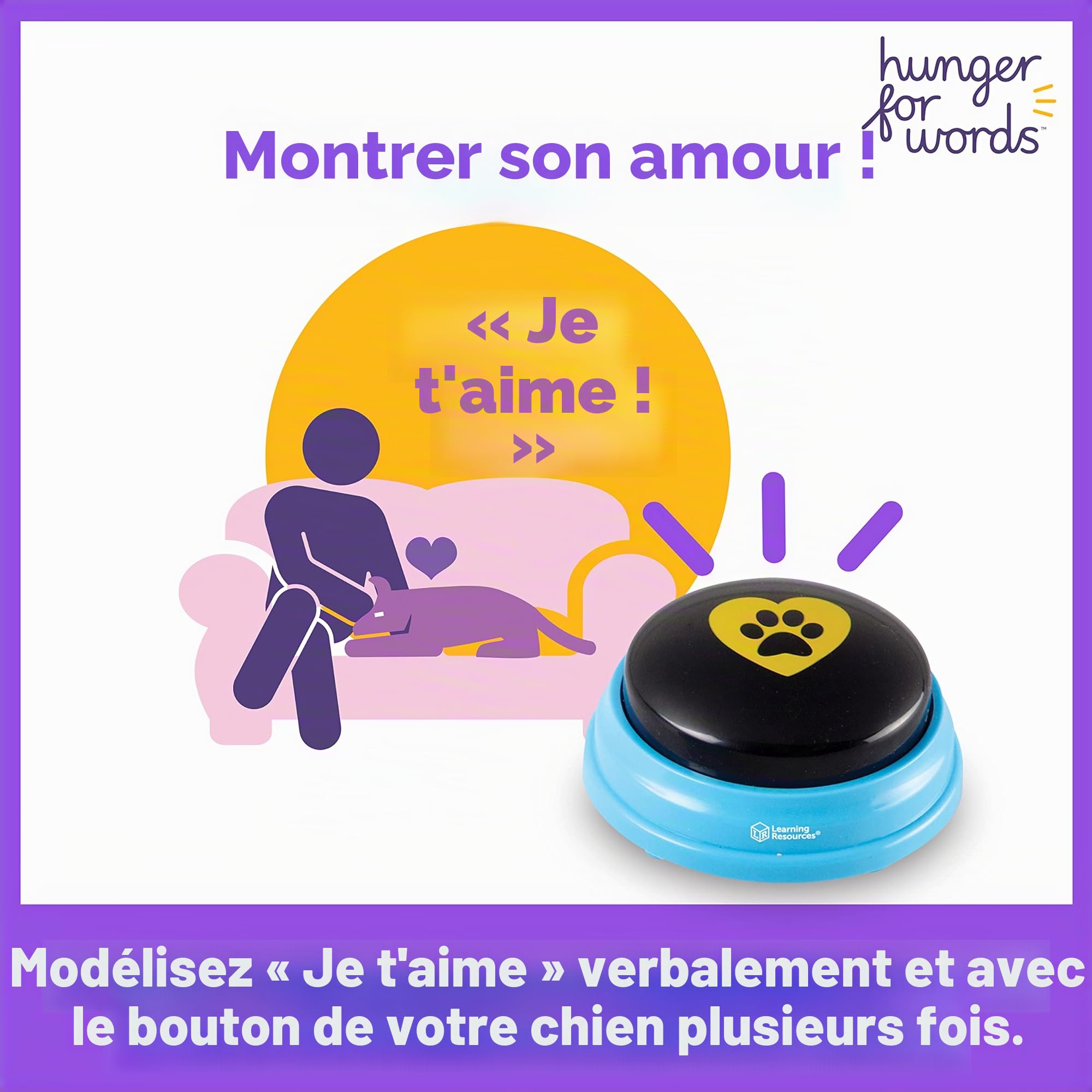 Learning Resources Hunger for Words Mots Essentiels pour Chien Parlant - kit de 6 Boutons avec Message pré-enregistré pour Chiens, Boutons de Communication pour Les Chiens