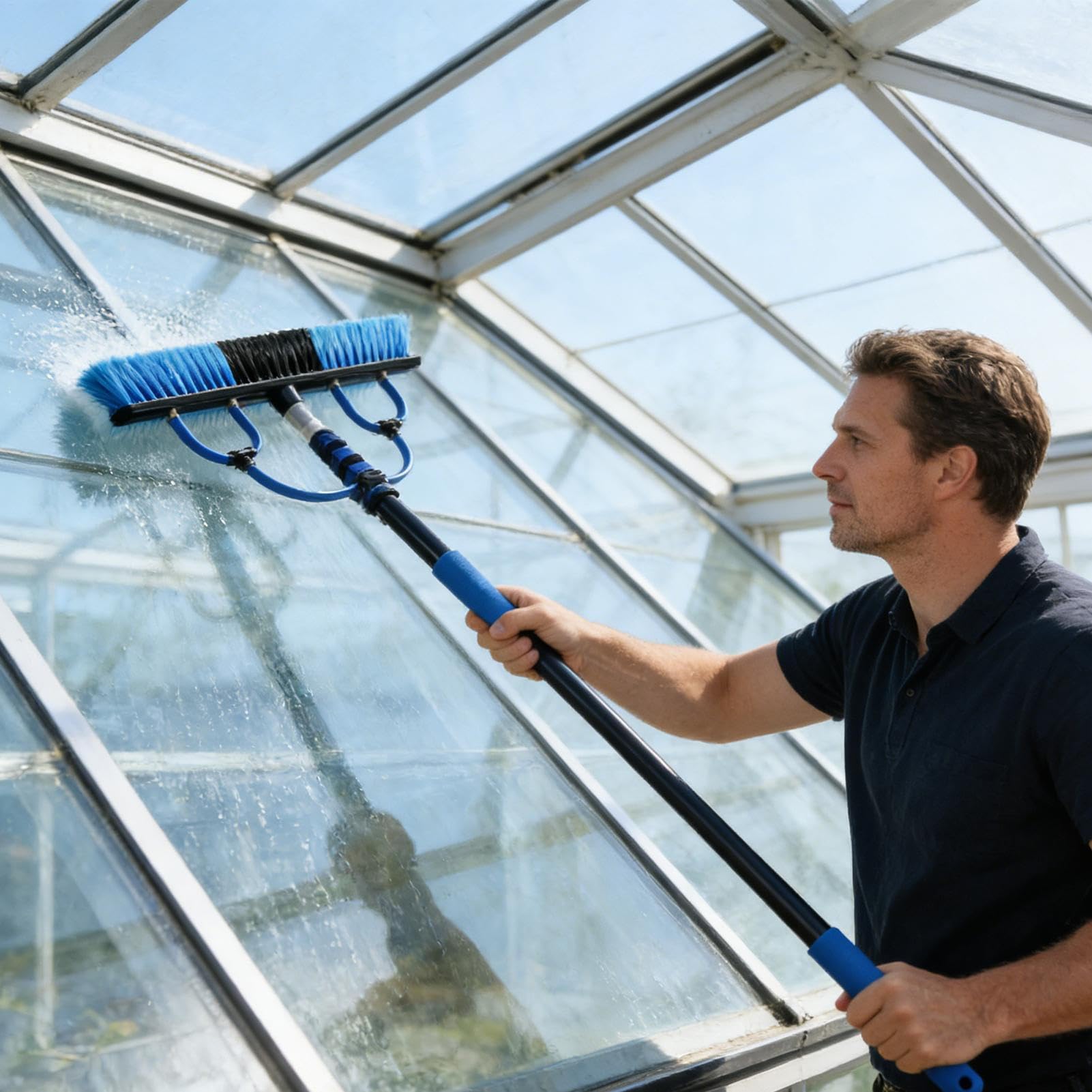 Kit de Limpieza para Paneles Solares Alimentado por Agua Ligero | Cepillo Telescópico 5m Para Paneles Solares Con Mango Largo Y Manguera 10m Para Ventana Techo Parabrisas
