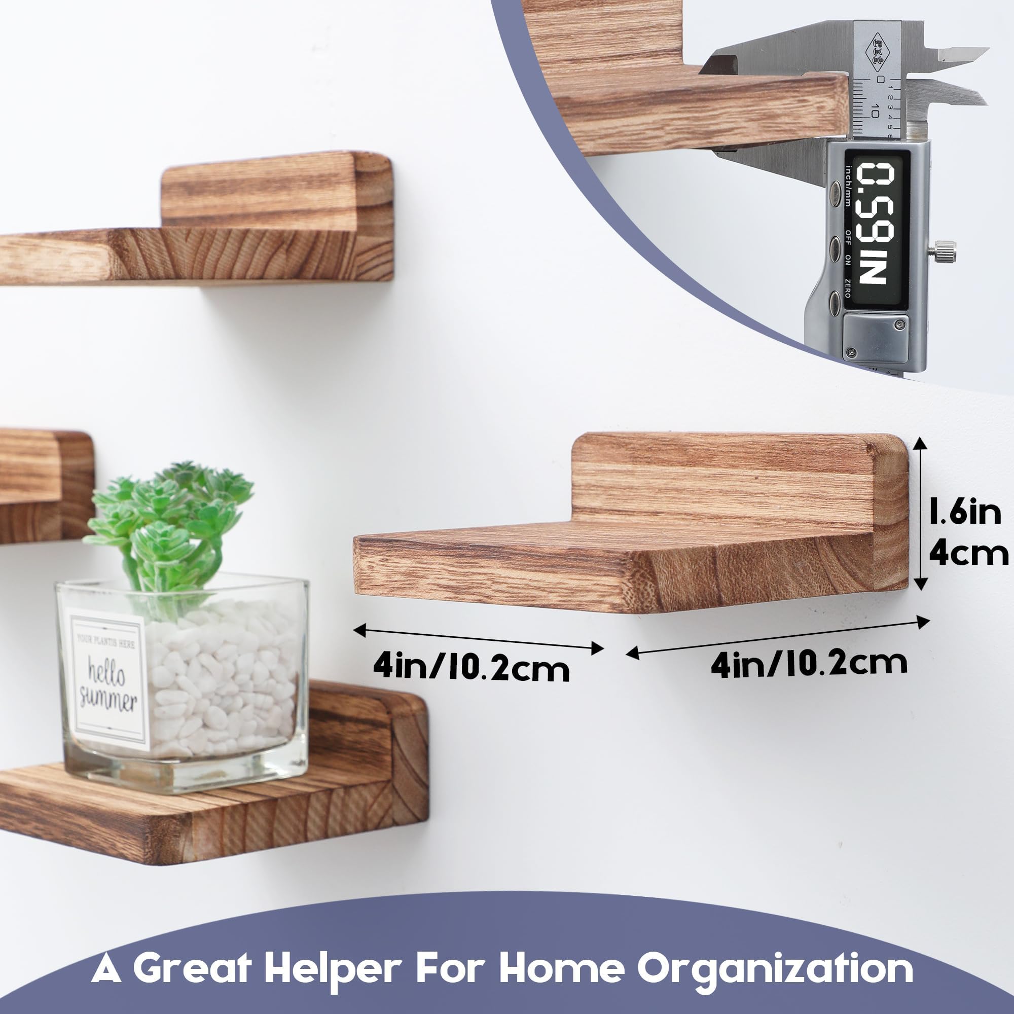 PHOENANCEE Lot De 8 Petites Etagères Murales Flottantes Carrées En Bois Pour Petits Objets, Décoration Pour Chambre à Coucher, Salon, 10,2 X 10,2 X 4