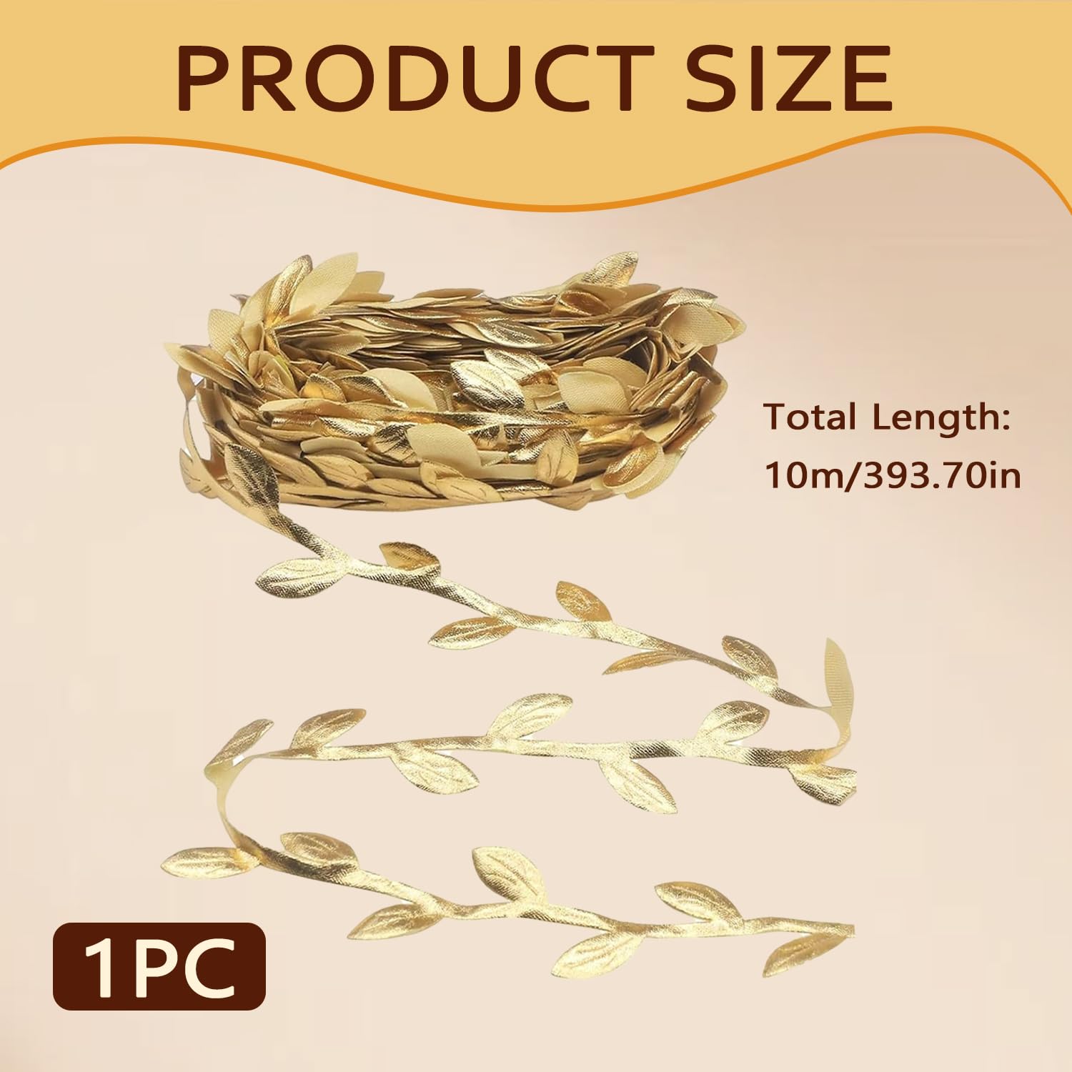 Cinta de regalo de 10 m, cinta de regalo dorada, hojas artificiales, plantas, serpentinas de ratán, guirnalda decorativa para jardín de casa, boda, manualidades, festivales, fiestas, decoración
