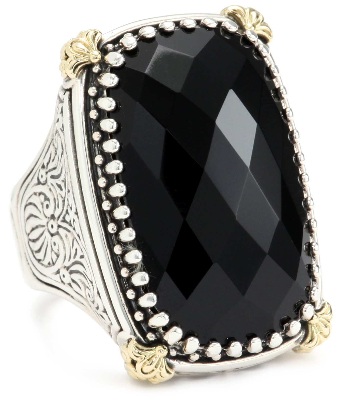 Konstantino"Nykta" Large Rectangle Onyx with 18k Embellished Corners Ring
