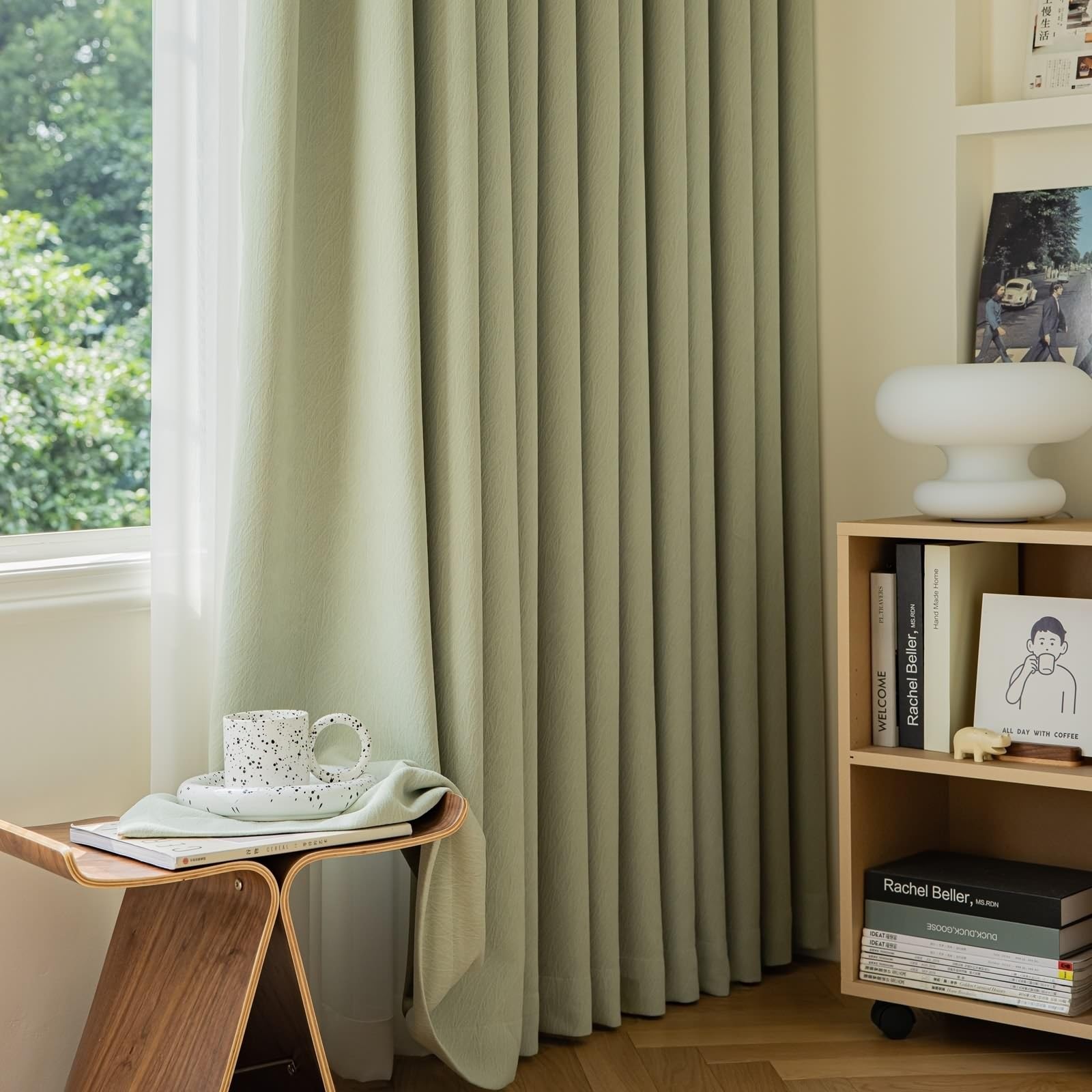 Rideau occultant en chenille vert clair 86x138 cm | Lot de 2 avec œillets