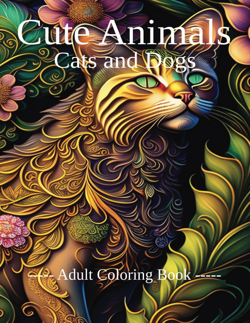 Cute Animals, Cats and Dogs Coloring Book: Coloring Book for Adults