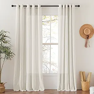 NICETOWN Natural Linen Curtains 96 inches Long, Grommet Semi Sheer Linen Burlap Vertical Drapes with Light Filtering Privacy Window Treatments for Farmhouse/French Door, W62 x L96, 2 Panels