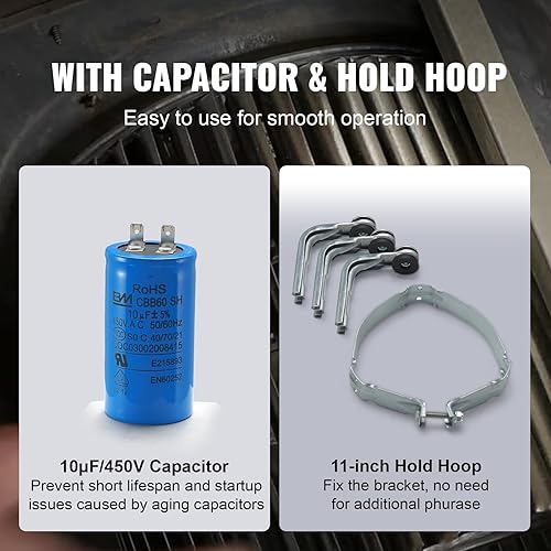 Miniatura 3 de VEVOR Motor de soplador de horno de 34 HP, 208230 V 3.85 amperios, 1075 rpm, 5 velocidades, rotación CWCCW, 48 marcos de 4.8 pulgadas de longitud