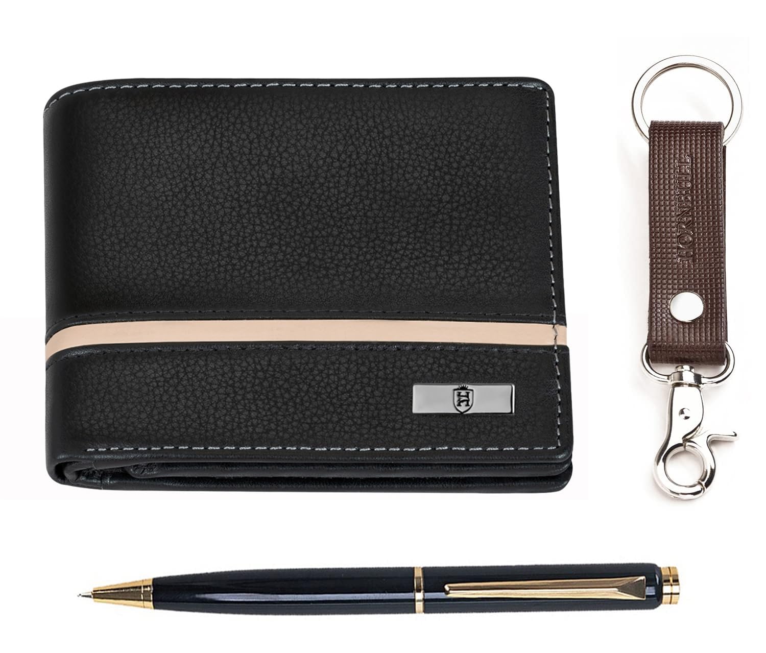 HORNBULL Denial Men's Leather Wallet Gift Set, Black, Casual
