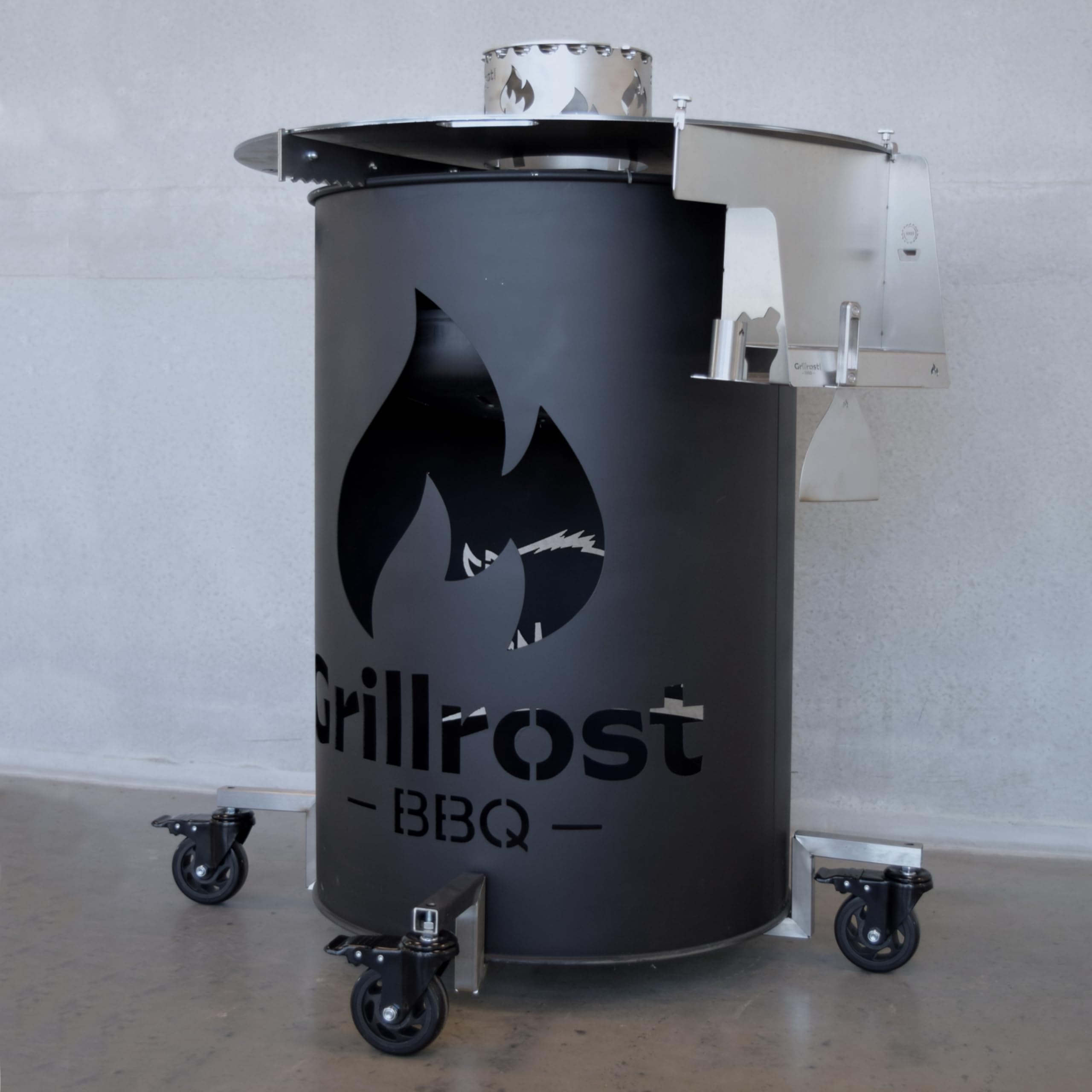 Grillrost.com Das Original Chariot en INOX pour tonneaux à feu - Rends Ton tonneau à feu Mobile
