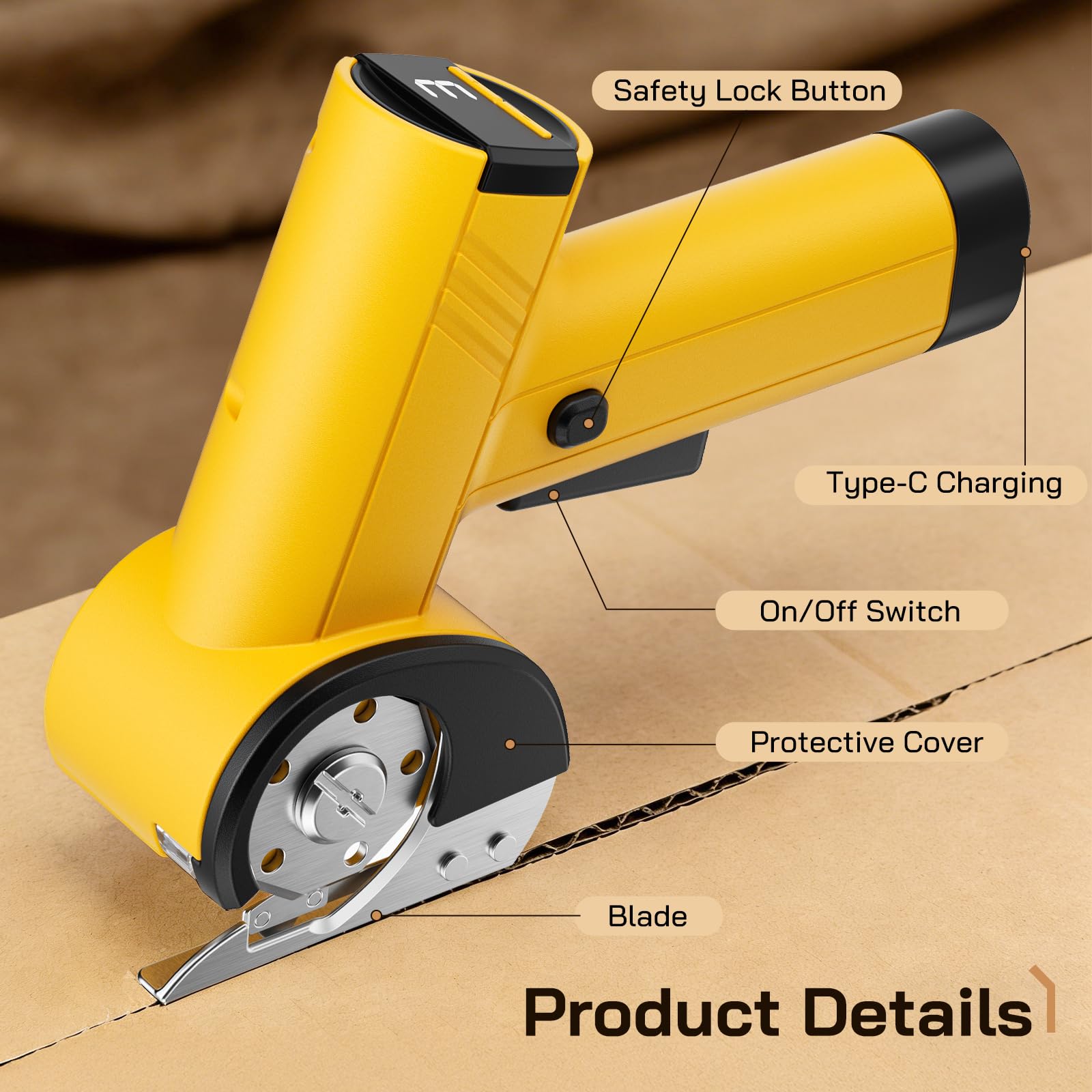 Cortacartón inalámbrico 420 RPM, tijeras eléctricas con 2 cuchillas, pantalla LED y digital, 4 velocidades, cortadora rotativa para corte preciso de tela, cuero y cartón.
