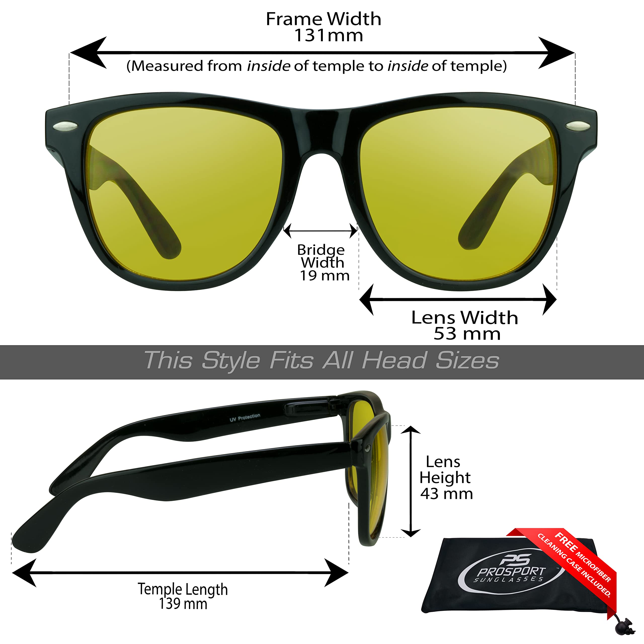 proSPORT Yellow Lens Sun Glasses Men Women Night Vision Anti Glare Driving Riding