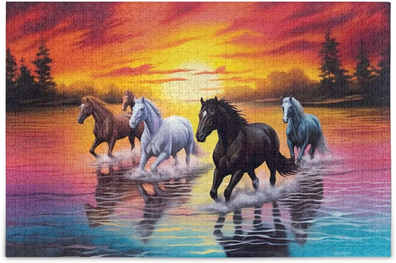 xigua Running Horse Jigsaw Puzzles for Adults 1000 Piece, Puzzles for Adults 1000 Piece Challenging Kids Teens Family Puzzle Game