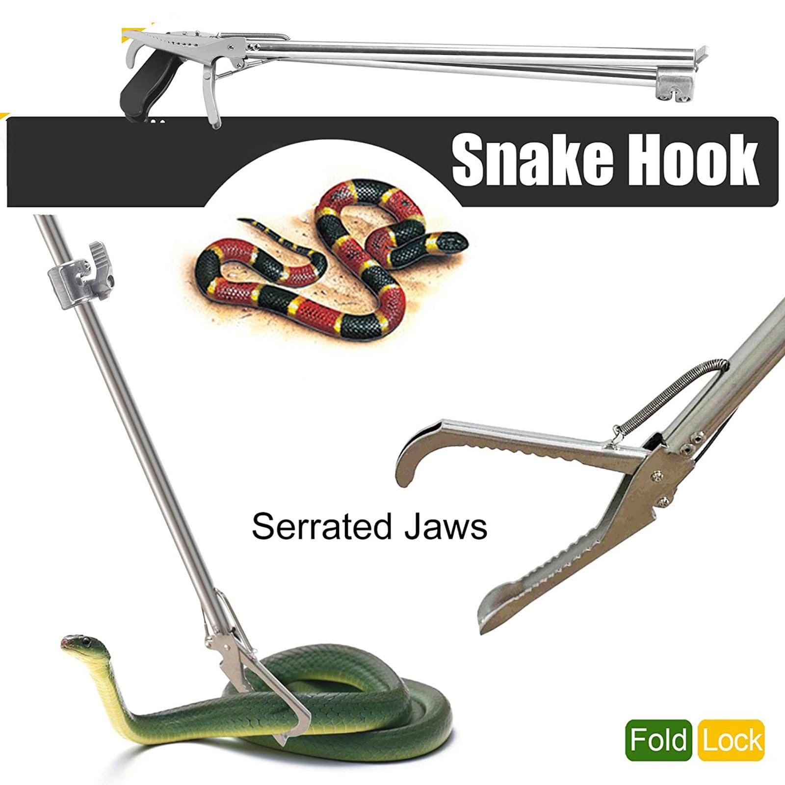 GeRRiT Pinza A Serpente Extra Lunga 150 Cm, Pinza per Serpenti Pieghevole, Pinza A Serpente Pieghevole per Rettili, Attrezzo Professionale per La Manipolazione della Mascella Larga