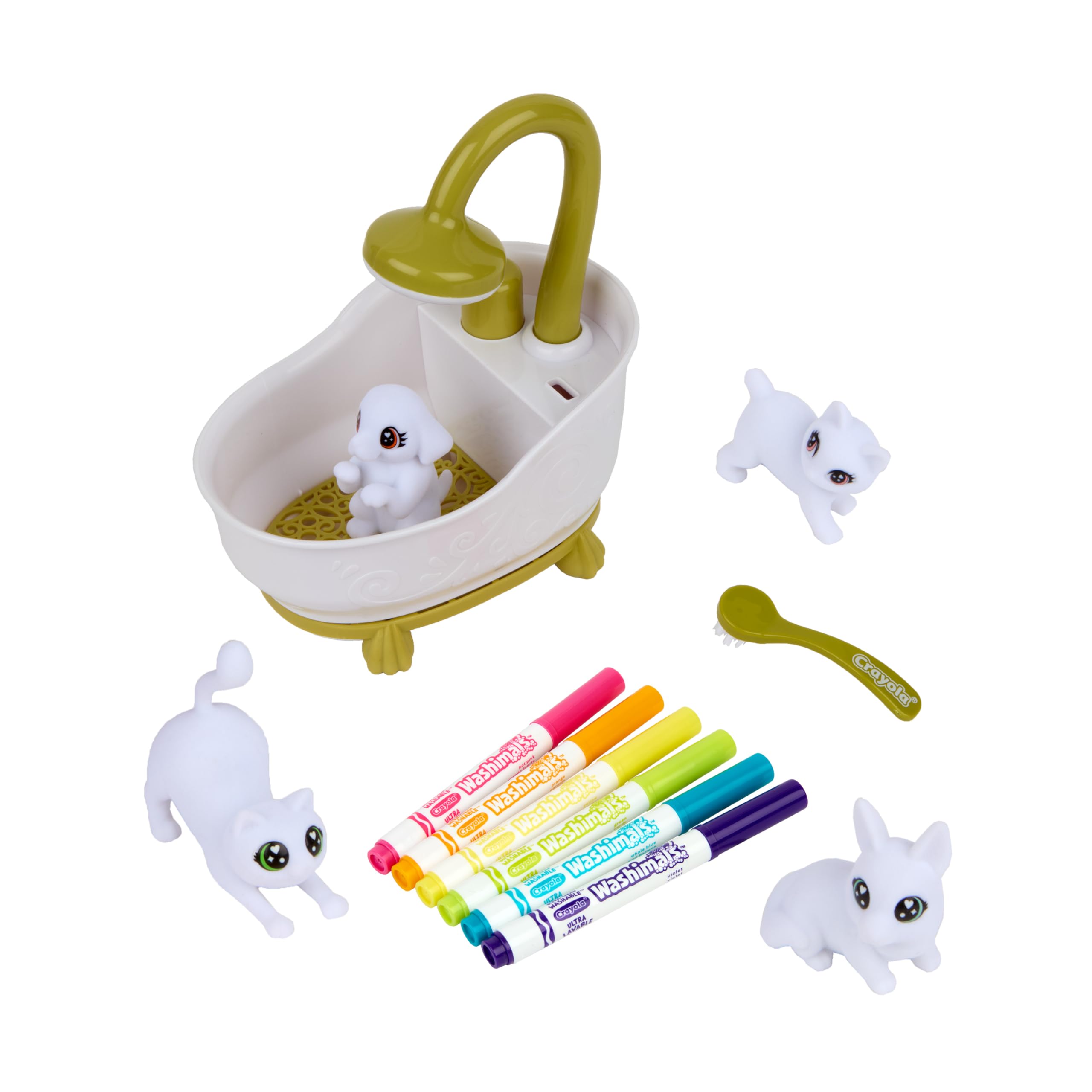 CRAYOLA Washimals Pets - Set Attività Colora Lava Ricolora con Cuccioli con Vasca da Bagno Funzionante, Cagnolini e Gattini, Ideale da Regalare, Età Consigliata: da 3 Anni
