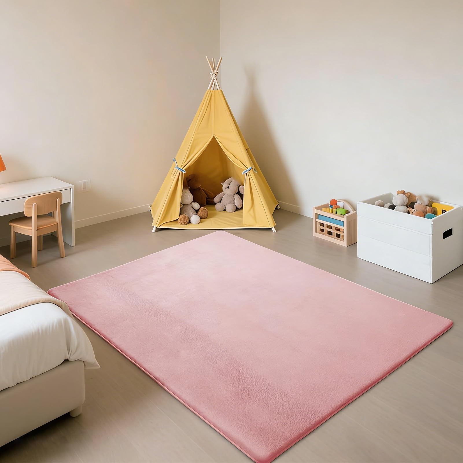 Tappeto Gioco Bambini Pieghevole 180 x 200 cm Rosa, Tappetino Gattonamento Neonato, Antiscivolo e Impermeabile Tappetino Gattonare Bambini in Velluto di Corallo