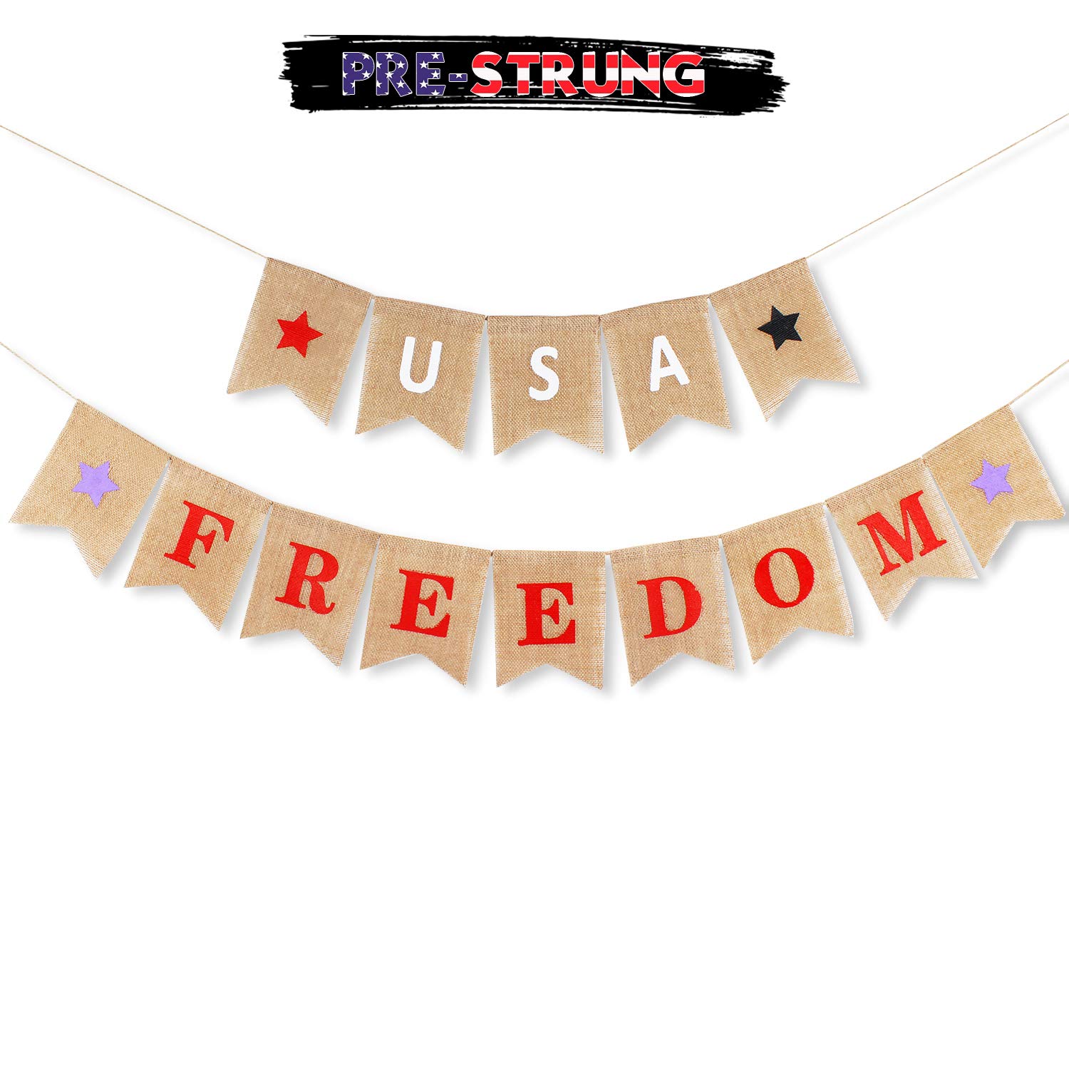 LINGTEER USA Freedom Burlap Bunting Banner Perfect for 4th of July Independence Day Party Decorations Sign.