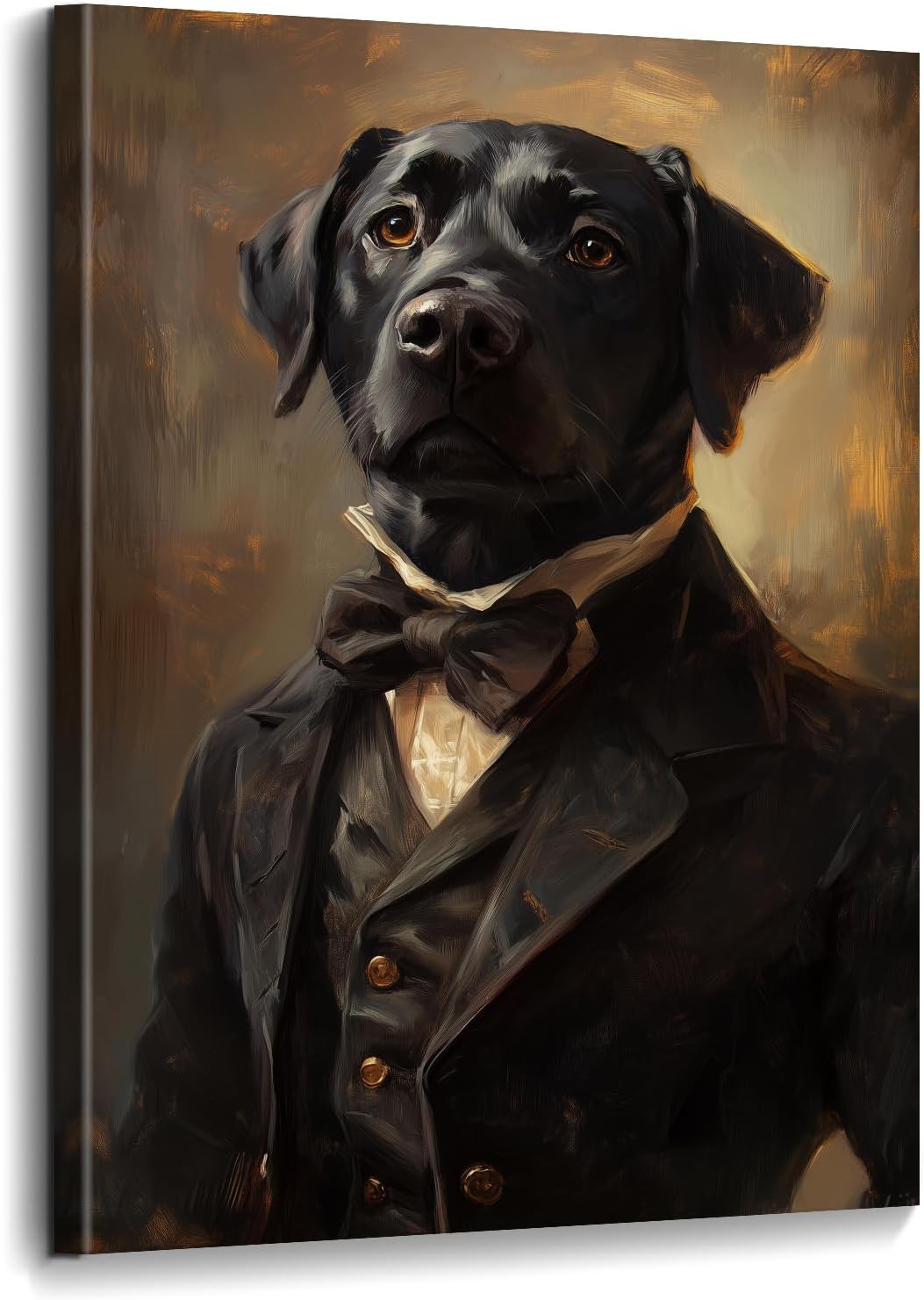 Renaissance Labrador Retriever Wall Art Black Dog Portrait Canvas Painting Classic Style Print Picture Funny Dress up Pet Poster for Bedroom Living Room Veterinarian Office Decor(ANI-01,12"x18")