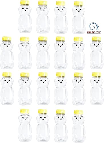 CLEARVIEW CONTAINERS Osos de miel de 8 onzas con tapa abatible Perfecto para vacaciones, regalos de baby shower, apicultura, dispensación de miel