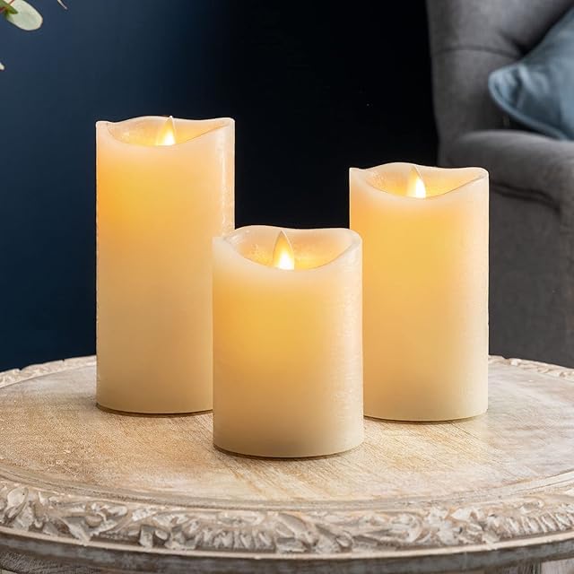 Flameless LED Candles Battery Operated Real Wax Flickering Flame Set of 3 Christow