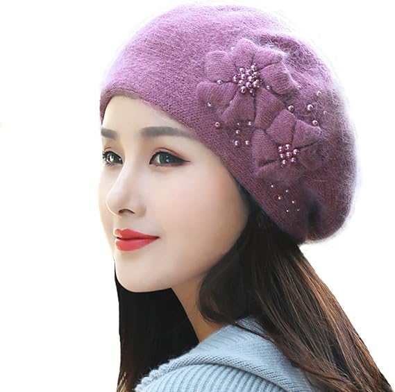 Amazon ベレー帽 レディース ニット帽 パープル 秋冬 ニットキャップ ふわふわ 暖かい 防風 防寒 帽子 おしゃれ あったか キャスケット 帽子 お出かけ M 買い物 旅行 ハット プレゼント ベレー 秋冬用 ぼうし リブ かわいい 大きいサイズ 撮影 ベレー帽 通販