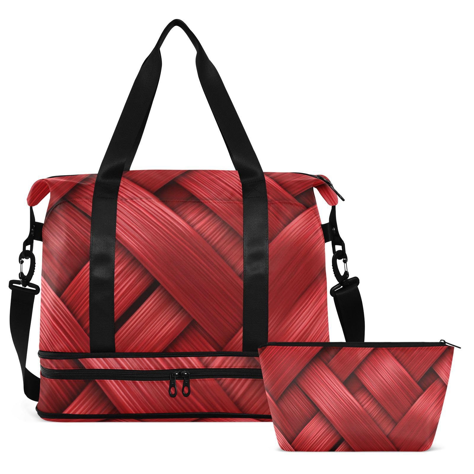 Übergroße Reisetasche aus Rattan, Ballstruktur, rotes Muster, mit Nassfach, verstellbarer Riemen, Sporttasche für Fitnessstudio, große Kapazität, für Damen und Herren