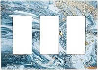 Vista 96 de Cubierta de Pared de Interruptor y Toma de Corriente de 1 Gang de Patrón Texturizado de Mármol Turquesa Oscuro Azul Gris Moderno Abstracto de Lujo