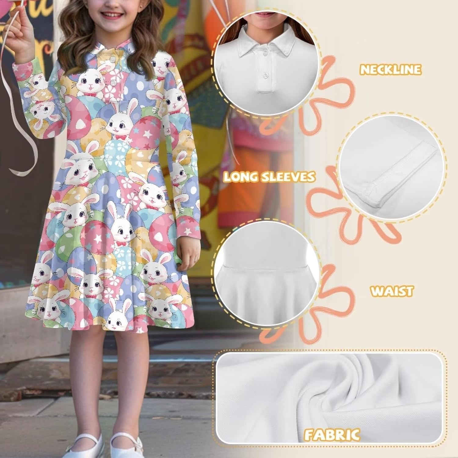 Dress for Girls 3-16Y Long Sleeve Dresses Midi Dress School Uniform