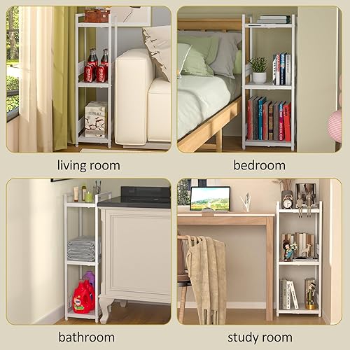 Miniatura 7 de Estante de almacenamiento delgado expandible, estantería de metal de 3 niveles para organizador de almacenamiento de baño, estante estrecho