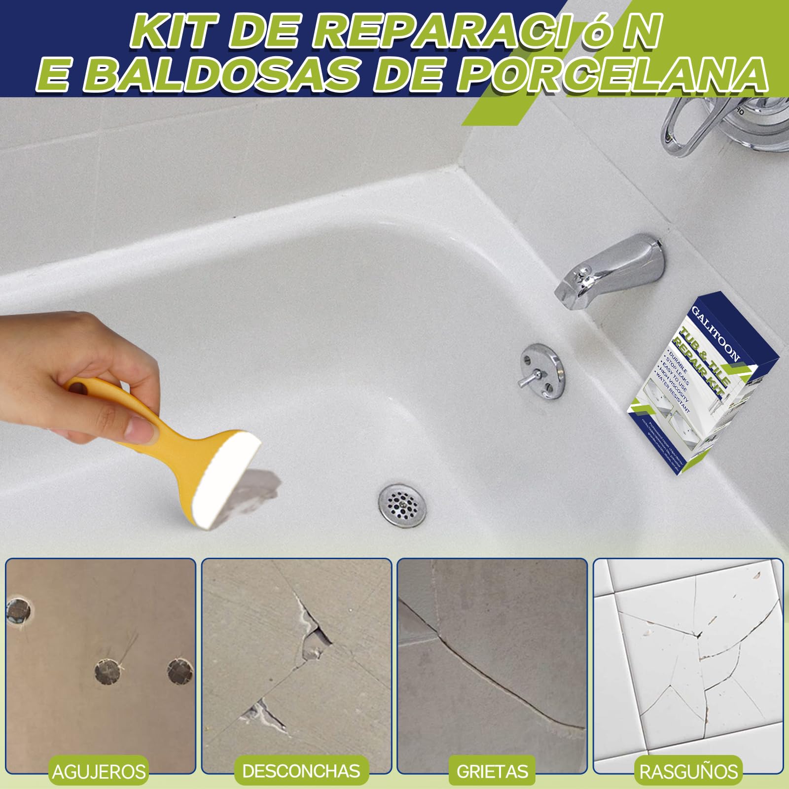 Kit Reparación Bañera Blanca, Kit Reparación Bañera, Reparación de Bañeras, Kit para Reparar Bañera Blanca, Kit Reparación Bañera para Reparar Descantillados, Arañazos, Agujeros, Grietas