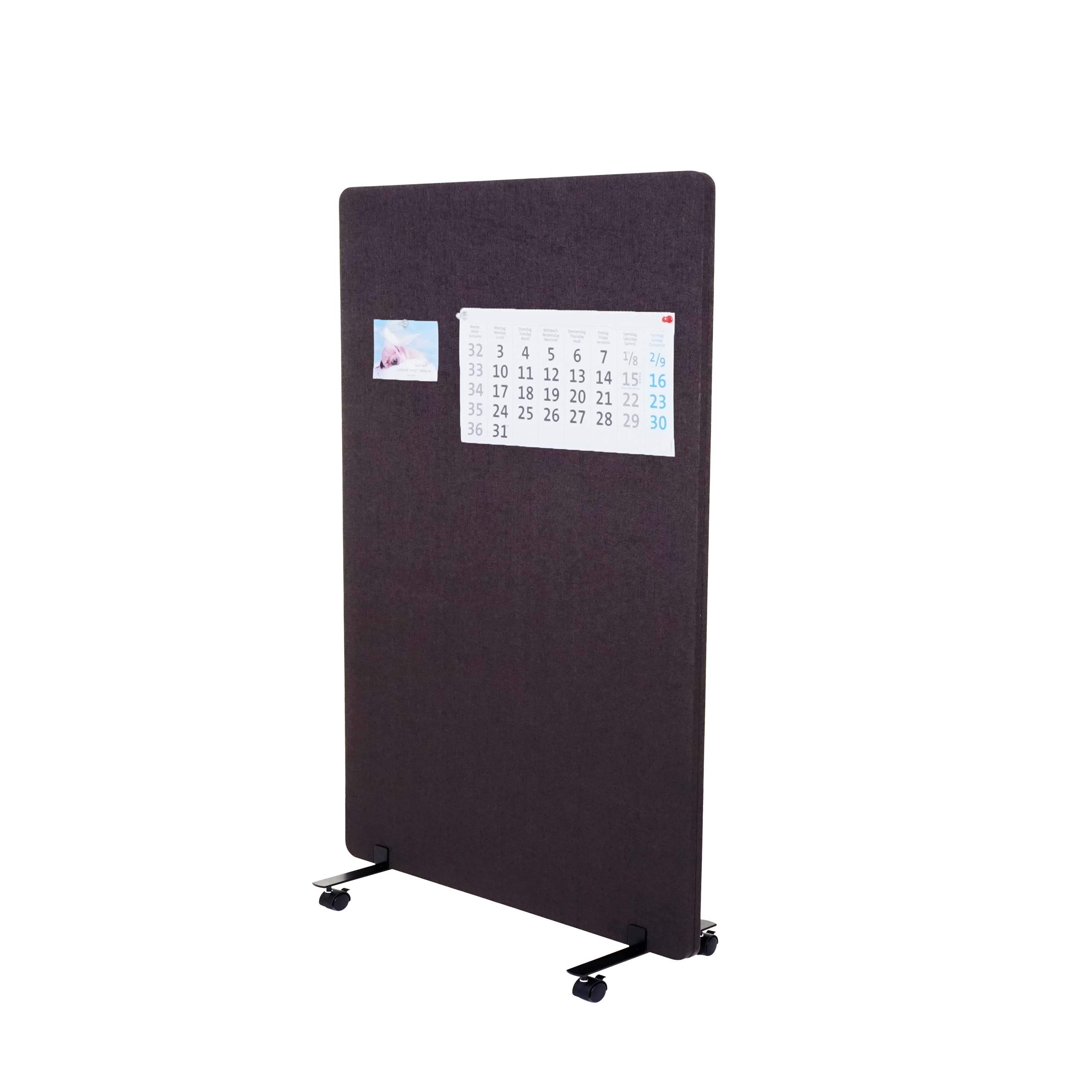 Akustik-Trennwand HWC-G77, Büro-Sichtschutz Raumteiler Pinnwand, doppelwandig rollbar Stoff/Textil - 127x80cm braun-grau