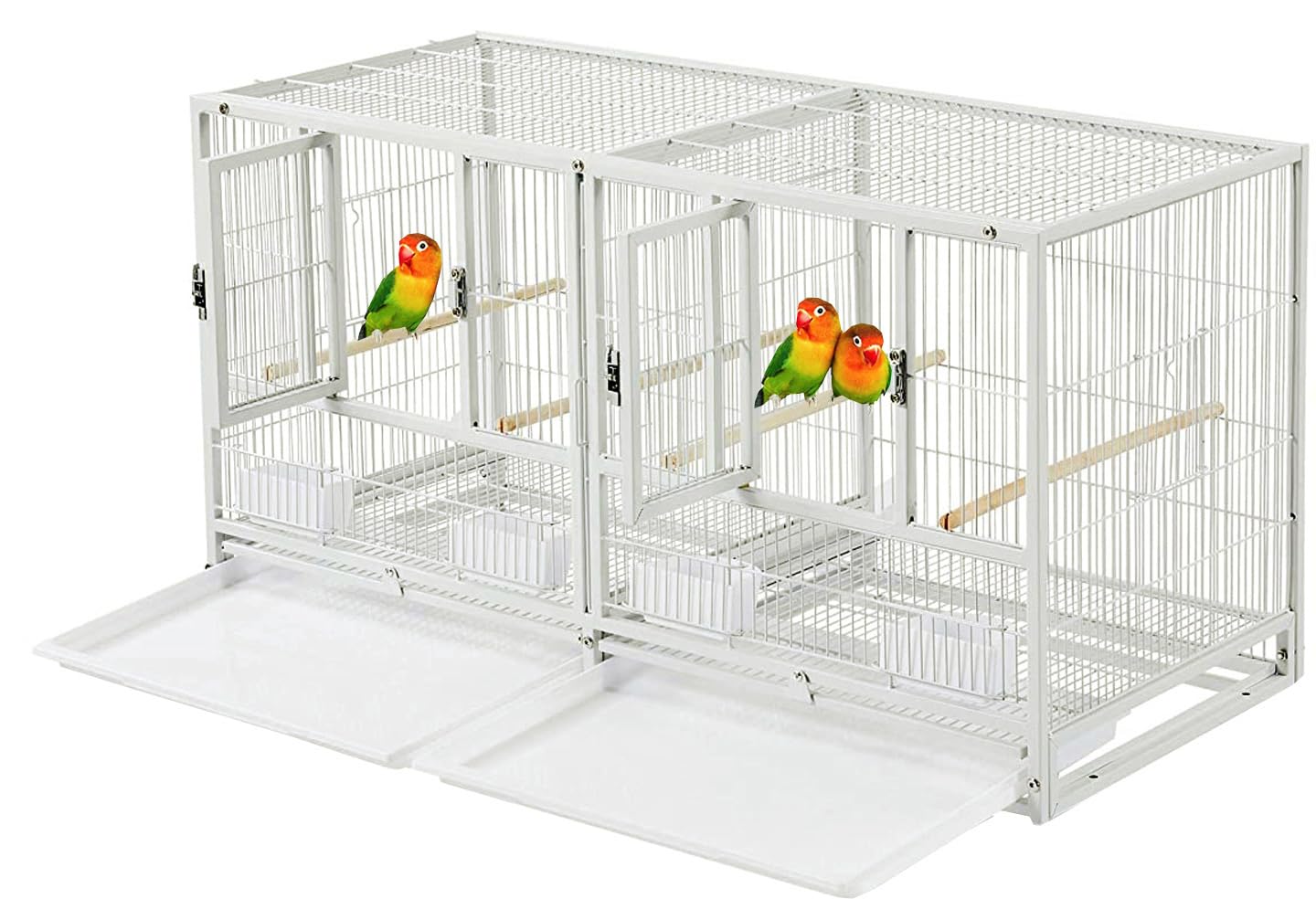 Single Sturdy Wrought Iron Stackable Center Divided Breeder Breeding Bird Flight Double Rolling Cage for Aviaries Canaries Cockatiels Finches Budgies