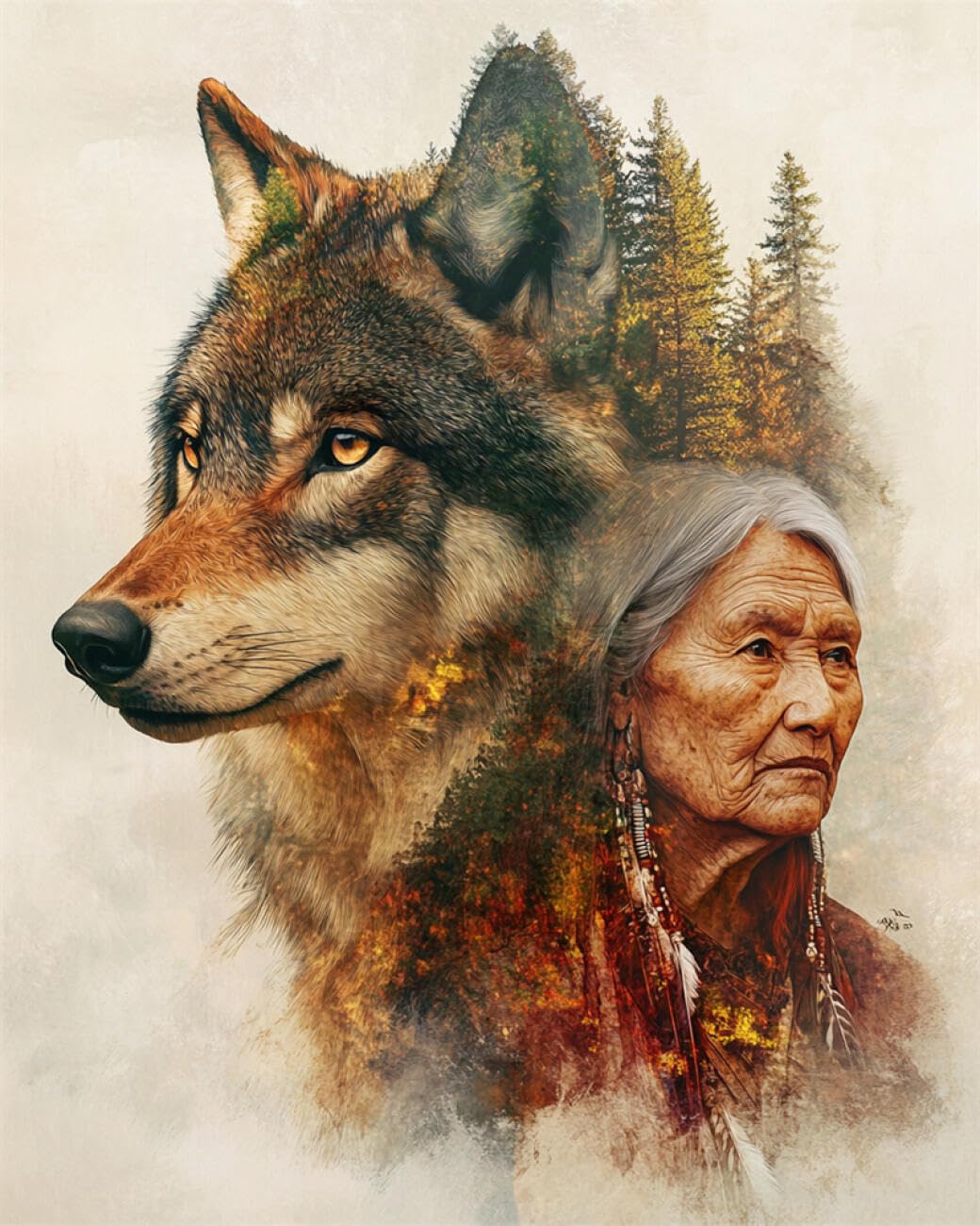 RKFLGEW Animal 14CT Cross-Stitch Counted Kits Wolves and The Forests Cross Stitch Kits Embroidery Starter Set for Beginners DIY Home Decoration 40x50cm