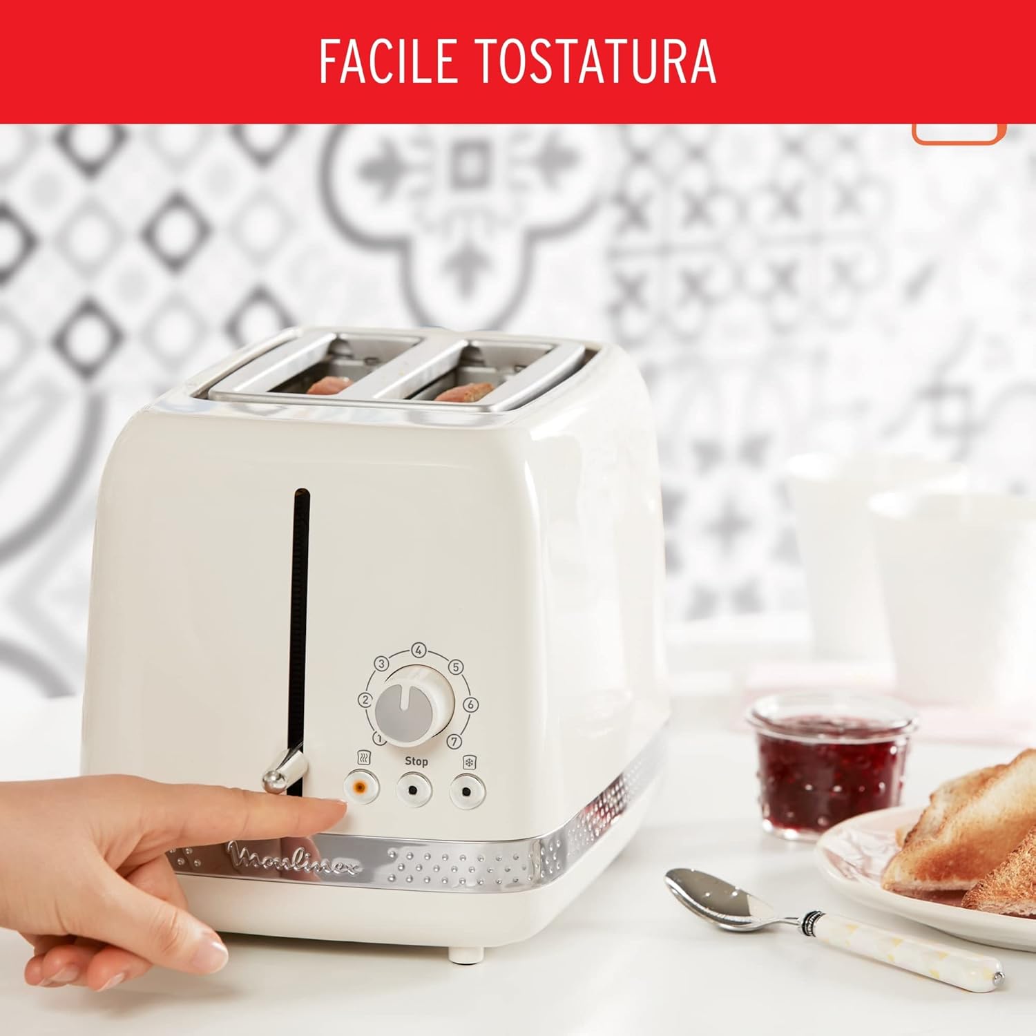 Moulinex LT300 Toaster Soleil, Tostapane, 7 livelli di doratura, Funzione arresto, scongelamento, riscaldamento, scomparti a larghezza variabile, accessorio pinze, Avorio - Immagine 3