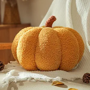 YRXRUS Pumpkin Pillows, Halloween Pumpkin Throw Pillows, Yellow Shaped Pillow for Fall Room Decor Gifts, Teddy Fleece Cute 6x12 Inches Halloween Pillow, Accent Fall Pillows