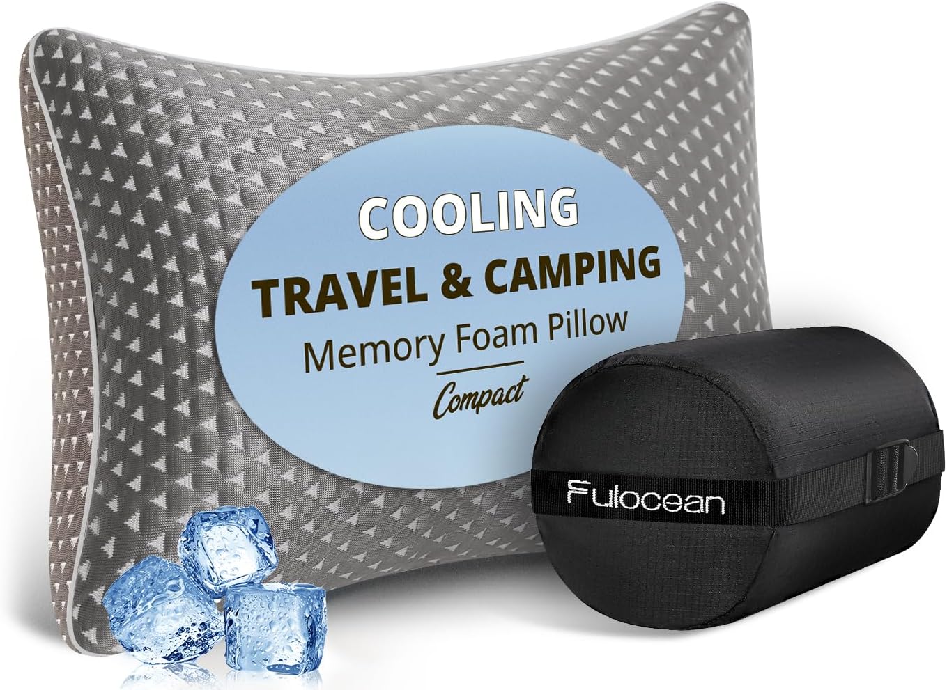 fulocean Small Cooling Memory Foam Travel Pillows for Airplanes, Compressible Camping Pillow, Adjustable Gel Shredded Foam Bed Pillow for Medium Firm Neck Knee Support, Ideal Sleeping,Car,Backpacking