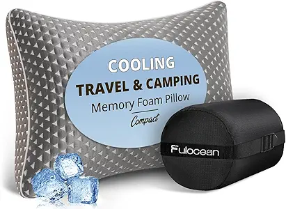 fulocean Small Cooling Memory Foam Travel Pillows for Airplanes, Compressible Camping Pillow, Adjustable Gel Shredded Foam Bed Pillow for Medium Firm Neck Knee Support, Ideal Sleeping,Car,Backpacking