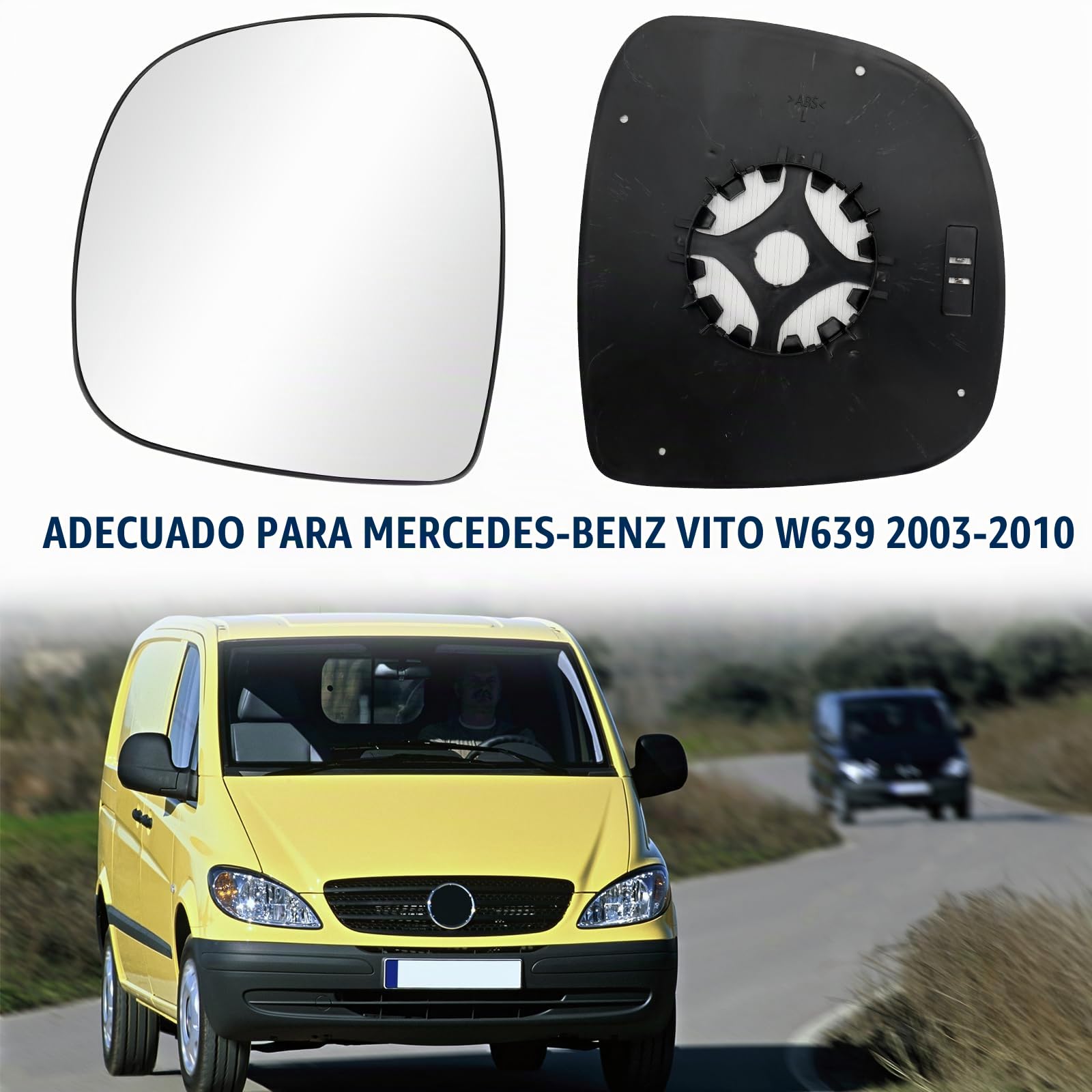 Cristal de Espejo Reemplazar para Mercedes-Benz Vito W639 2003-2010, Retrovisor Exterior Ajustable Adecuado, Lente de Marcha Atrás (para W639-Izquierda)
