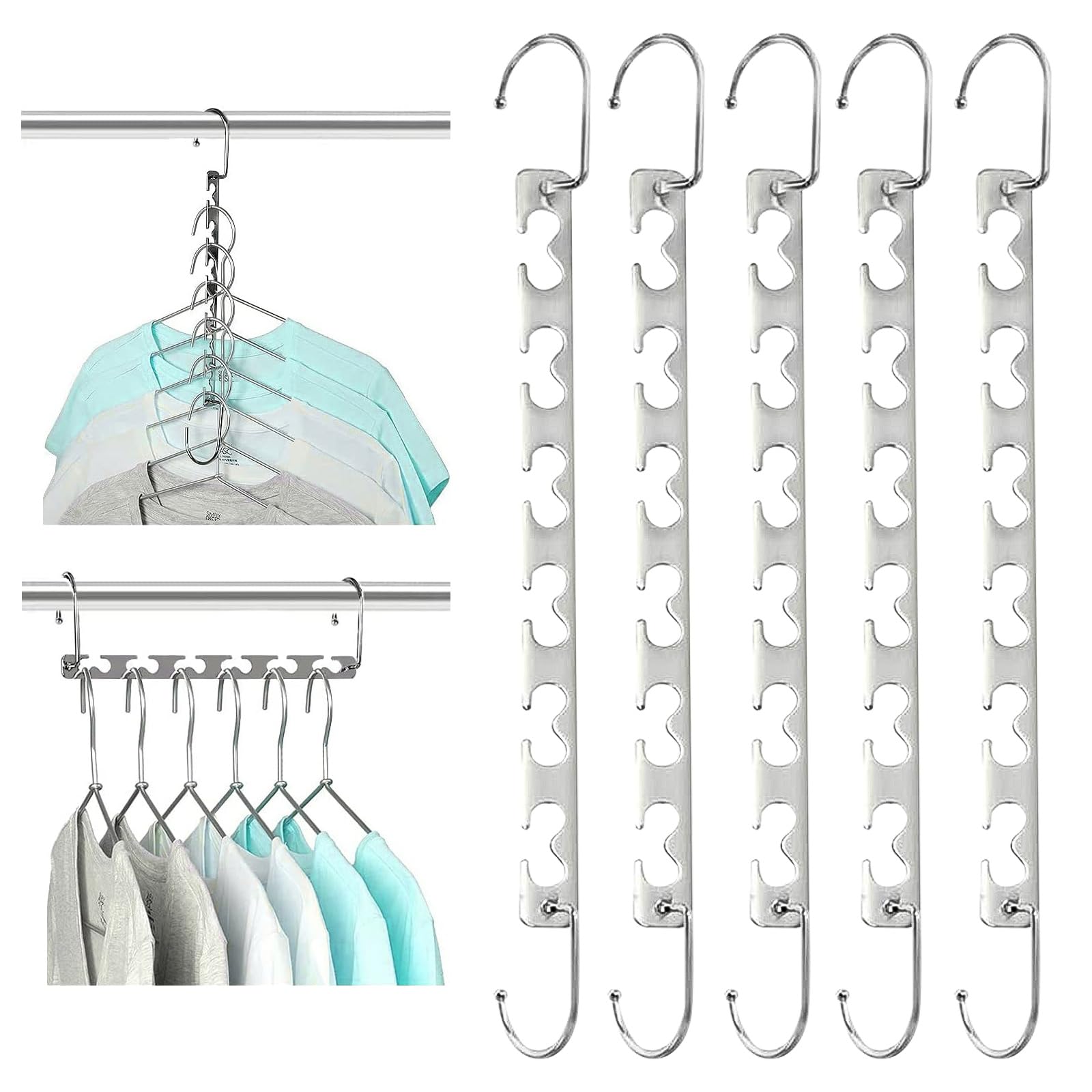 Space-saving wooden hanger, multifunctional hanger, non-slip clothes hanger, connecting hook, chrome-plated iron, 26 cm long