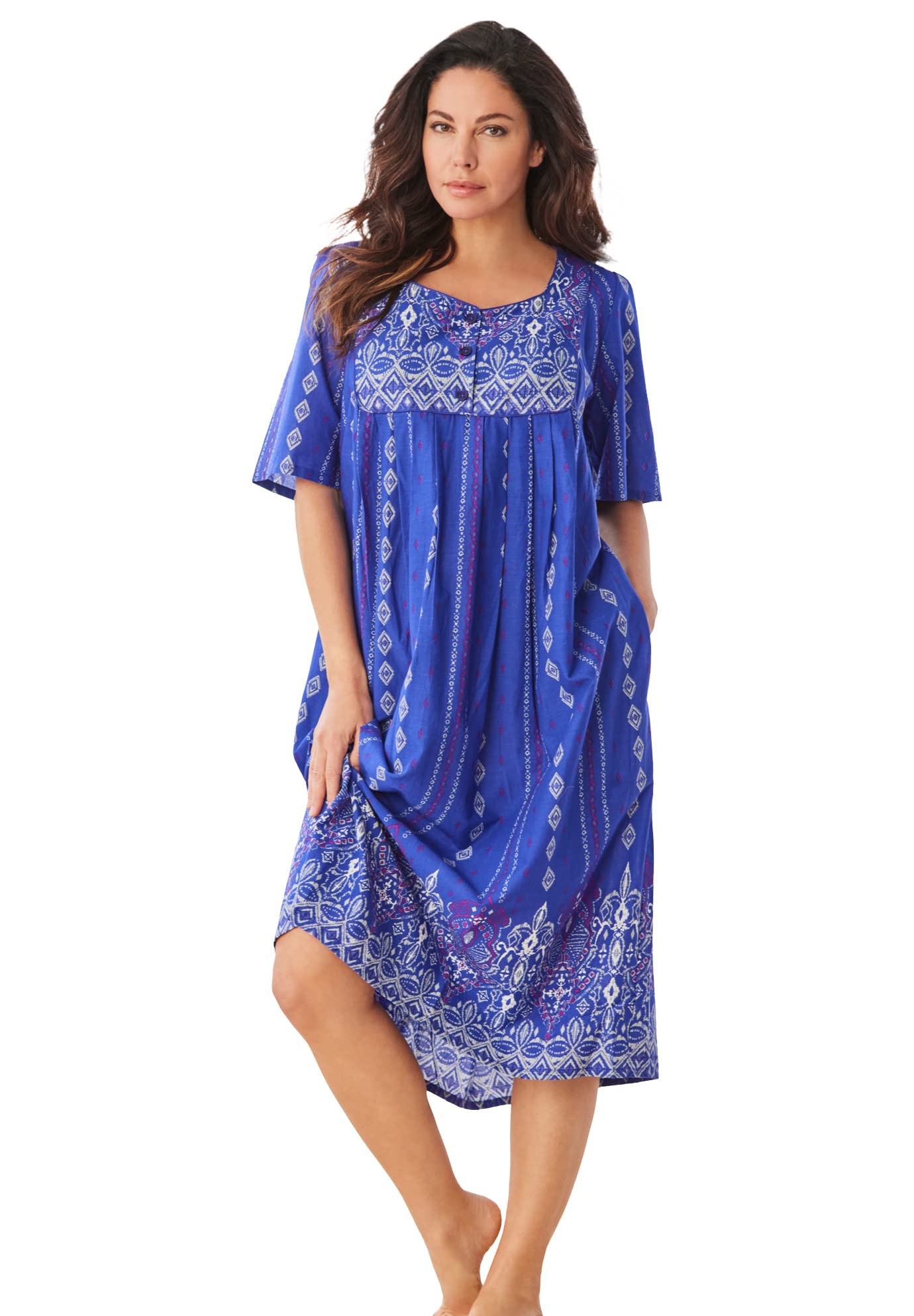 Only Necessities Bib-Front Short Sleeve Short Lounger | Women's Plus Size