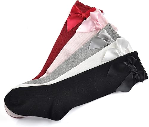 Miniatura 2 de Epeius - Calcetines altos de algodón para bebés y niñas, de uniforme, calcetas con vuelos (Paquete de 3 o 5)