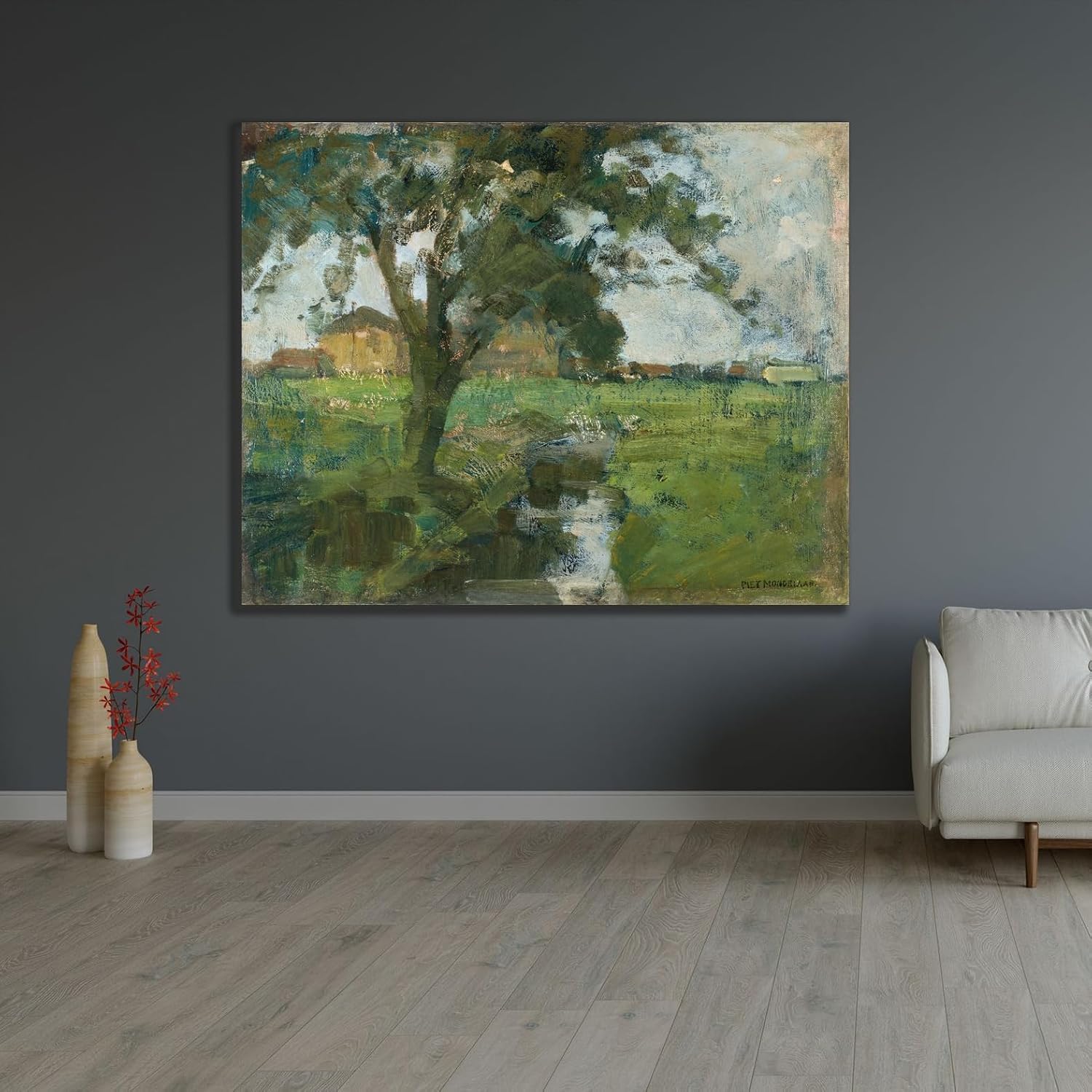 ArtDirect Farm Setting With Foreground Tree And Irrigation Ditch (1900-02) Unframed Art Print Giclee Poster by Piet Mondrian - Ready for Framing with Customization Sizes 10x8, 14x11, 20x16, 30x24, 45x36 and 60x48 inches