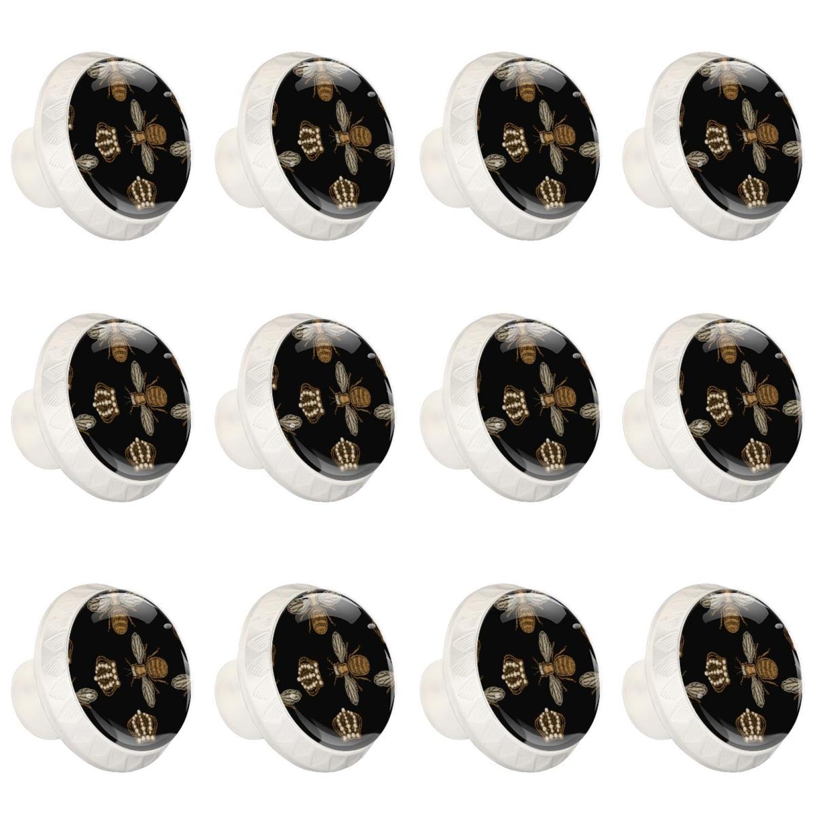Boutons de tiroir en verre cristal Bee (Lot de 12) pour placard et cuisine