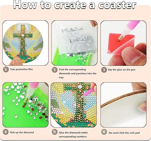 Miniatura 3 de 8 posavasos de pintura de diamantes con soporte para bricolaje, cruces de diamante, posavasos de arte de diamante 5D, posavasos de diamante de