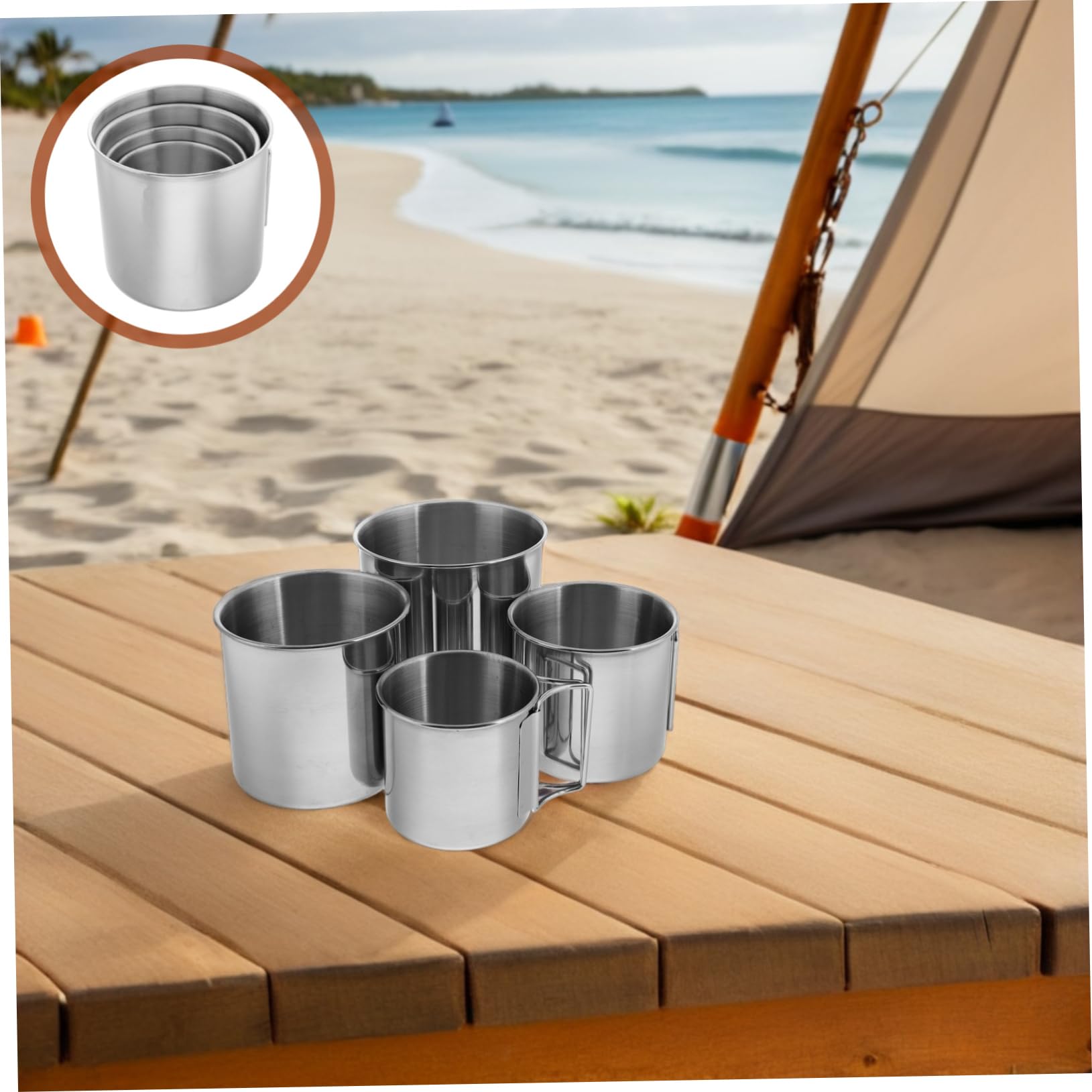 HANABASS 4 Stück Edelstahl Becher für Outdoor Faltbar Tragbar aus Edelstahl für Camping Reisen und Picknick Mehrwegbecher