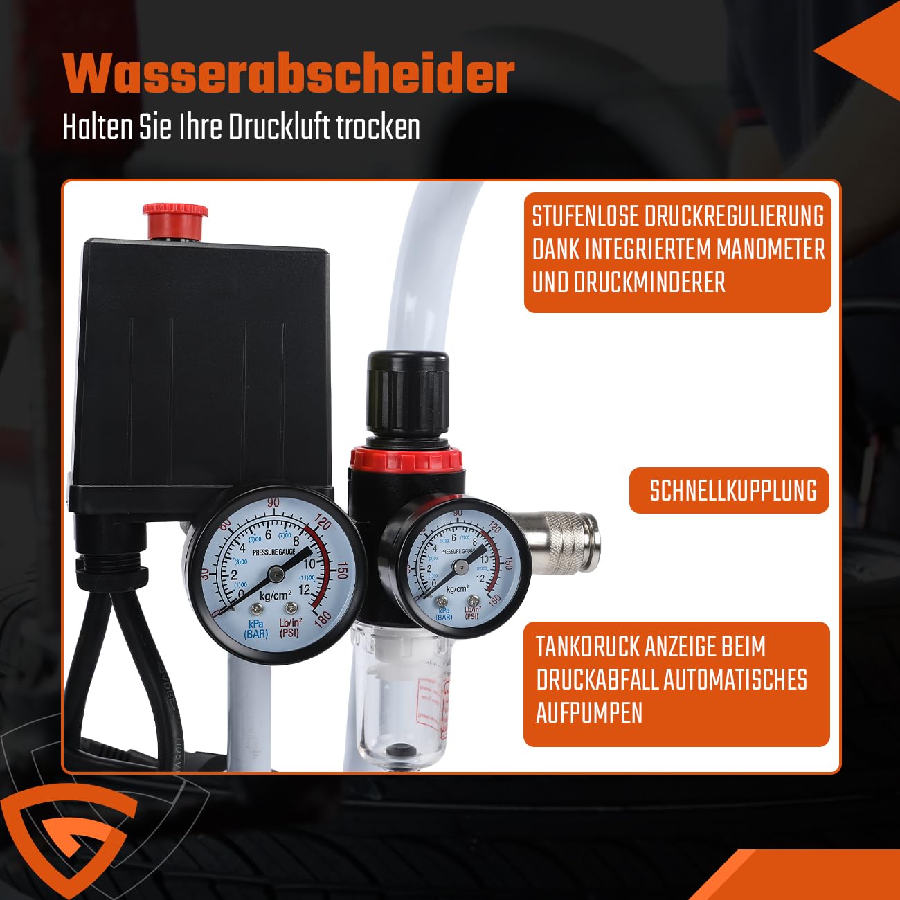 50L Flüsterkompressor Kompressor Luftkompressor 2800RPM 230 Volt 10 Bar 2,2KW 50Liter 69 dB 340 l/min Silent Druckluftkompressor inklusive Druckminderer und Wasserabscheider
