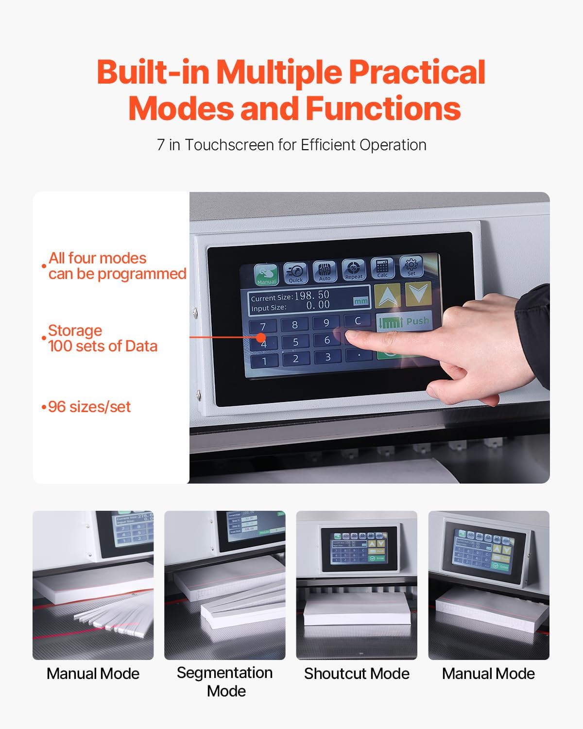 VEVOR Electric Paper Cutter, Heavy-Duty Trimmer with 19 in (482.6 mm) Cutting Width, 3.14 in (80 mm) Cutting Thickness, Electric Paper Cutting Machine with 7 in Touchscreen Numerical Control