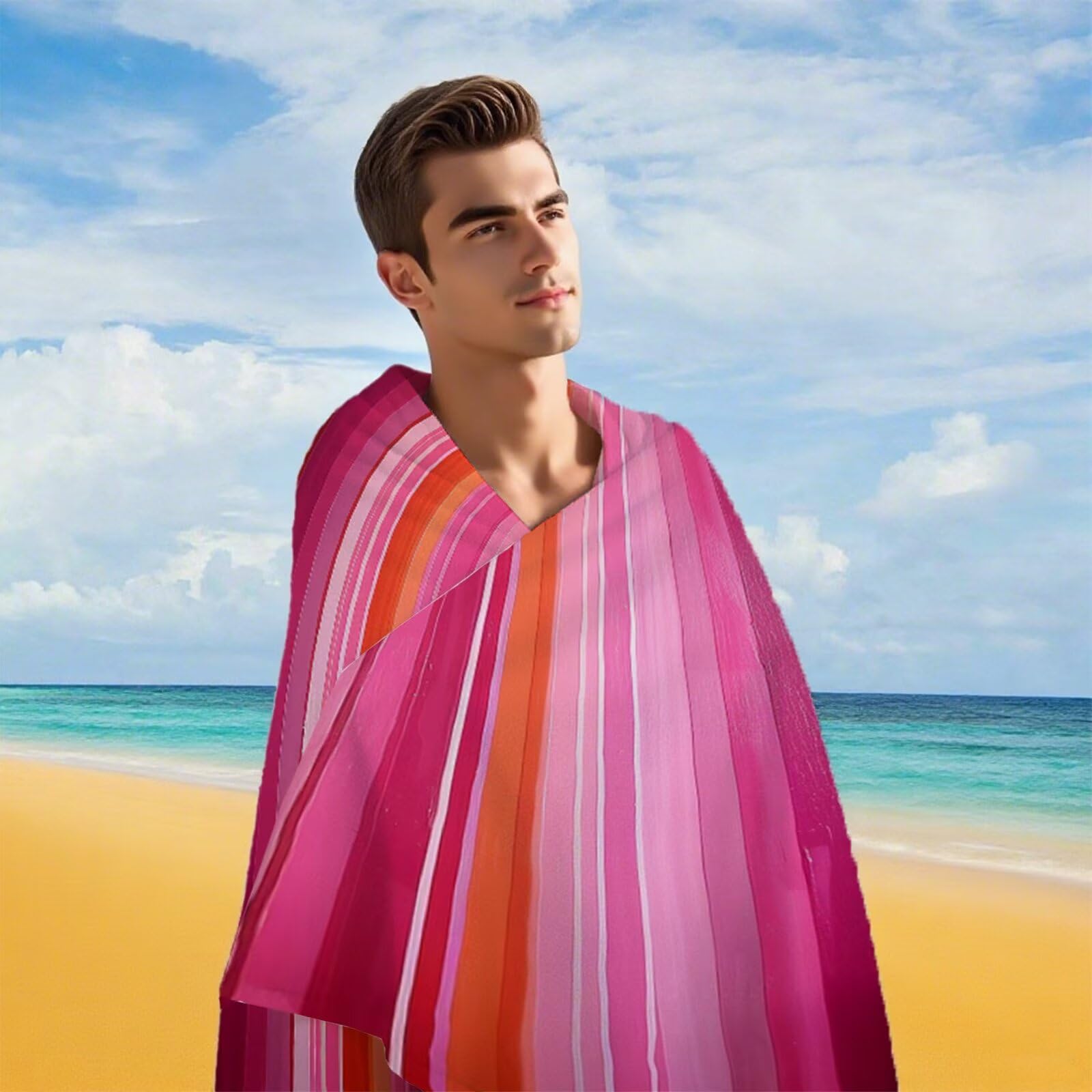 Strandtuch Gestreiftes Rosa Mikrofaser Handtuch Groß 220 x 100 cm, Saunahandtuch Schnell Trocknendes, Sandfreie Stranddecke, Saugfähiges Badetuch, Platzsparende Reisehandtuch, Sauna Zubehör Y1-221